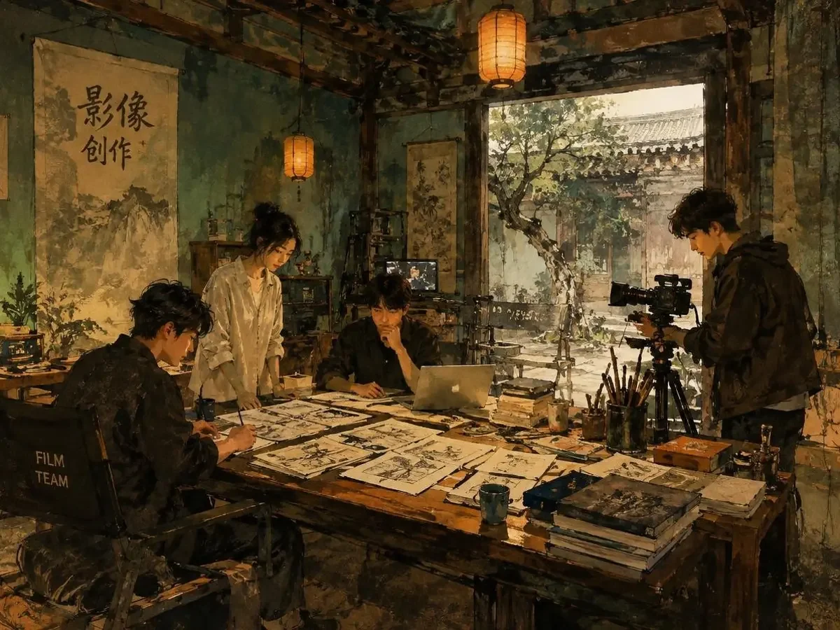 粉色水蜜桃团队在长安剧场创意园的创作场景